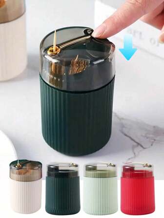 1pc Easy-Press Automatic Toothpick Dispenser - Sleek, Durable Plastic Holder, High-Grade Press-Type Portable Toothpick Bottle, For Kitchen And Dining Room Decor