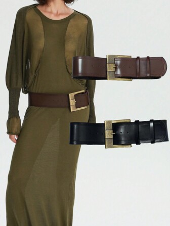 Svart/brunt vintage hippie punk dam brett midjebälte, PU-läder med slitet bronsmetallspänne, lämplig för alla tillfällen sommar, skola höst, höst, halloween