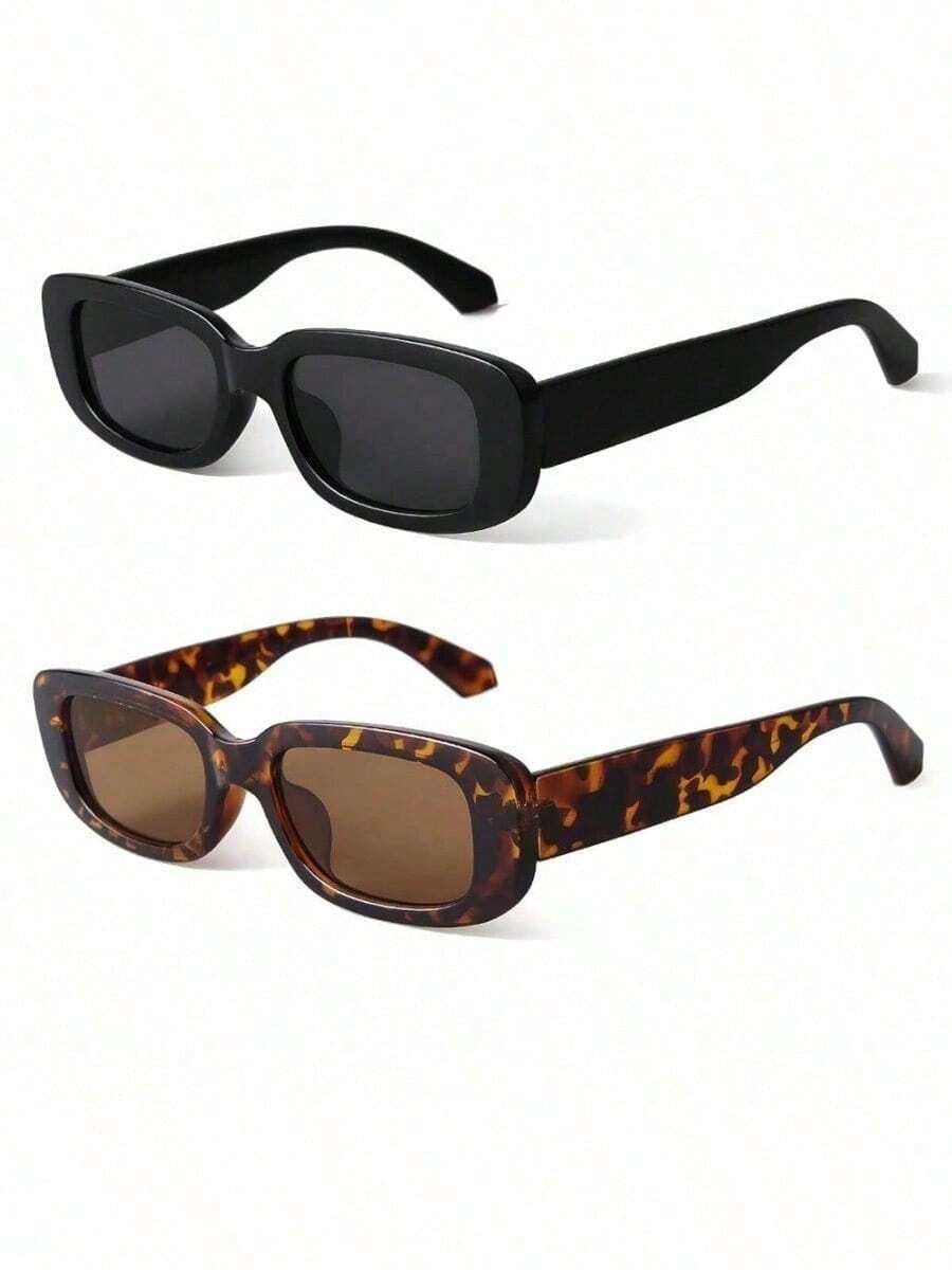 2pcs Rectangle Sunglasses For Women Retro Driving Glasses 90's Vintage Fashion Narrow Square Frame UV400 Protection - 2 CÁI - Xem 1