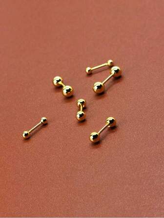 3 par pärlor i rostfritt stål för män, enkla 18K guldpläterade kulörhängen, 3/4/5 mm örhängen för pojkar