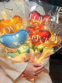 10 个/包随机颜色心形气球花束装饰适用于母亲节、婚礼、告白日、单身派对、新年、生日派对 - 彩色 - 查看 2