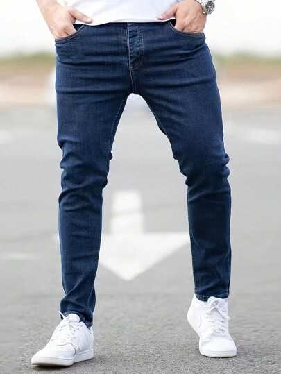 Casual Distressed Slim Fit Stretch Jeans för män