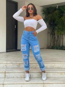 CALCA JEANS FEMININA MOM CINTURA ALTA