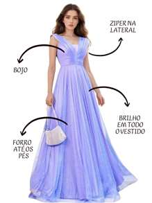 Grife Velasco Vestido Madrinha de Casamento Longo Brilho Festa Formatura Babado Manguinha