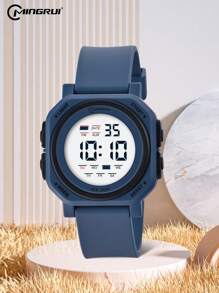 MINGRUI Square Teenagers Watch For Boys, Waterproof, Luminous, Clock, Chronograph, Multi-Function - White - View 12