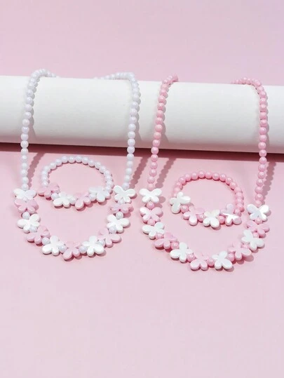 2pcs/Set Adorable Butterfly Pendant Necklace & Bracelet For Girls, Suitable For Festival, Party & Birthday Gifts