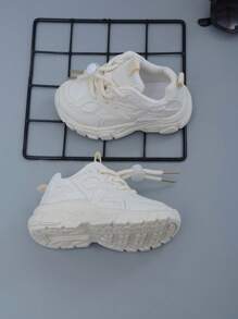 Spring New Arrival Toddler Girls' And Boys' Neutral Sport Shoes, Fashionable Chunky Sneakers, Big Kids' White Shoes, Suitable For Spring And Autumn