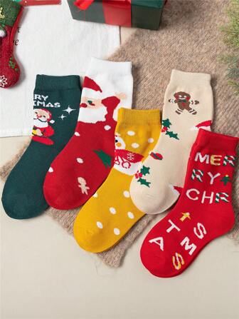 5Pairs/Lot Baby Kids Christmas Socks Children Short Socks Girls Boys Winter Warm Cartoon Toddler New Year Gift Santa Claus Socks For 1-12Years