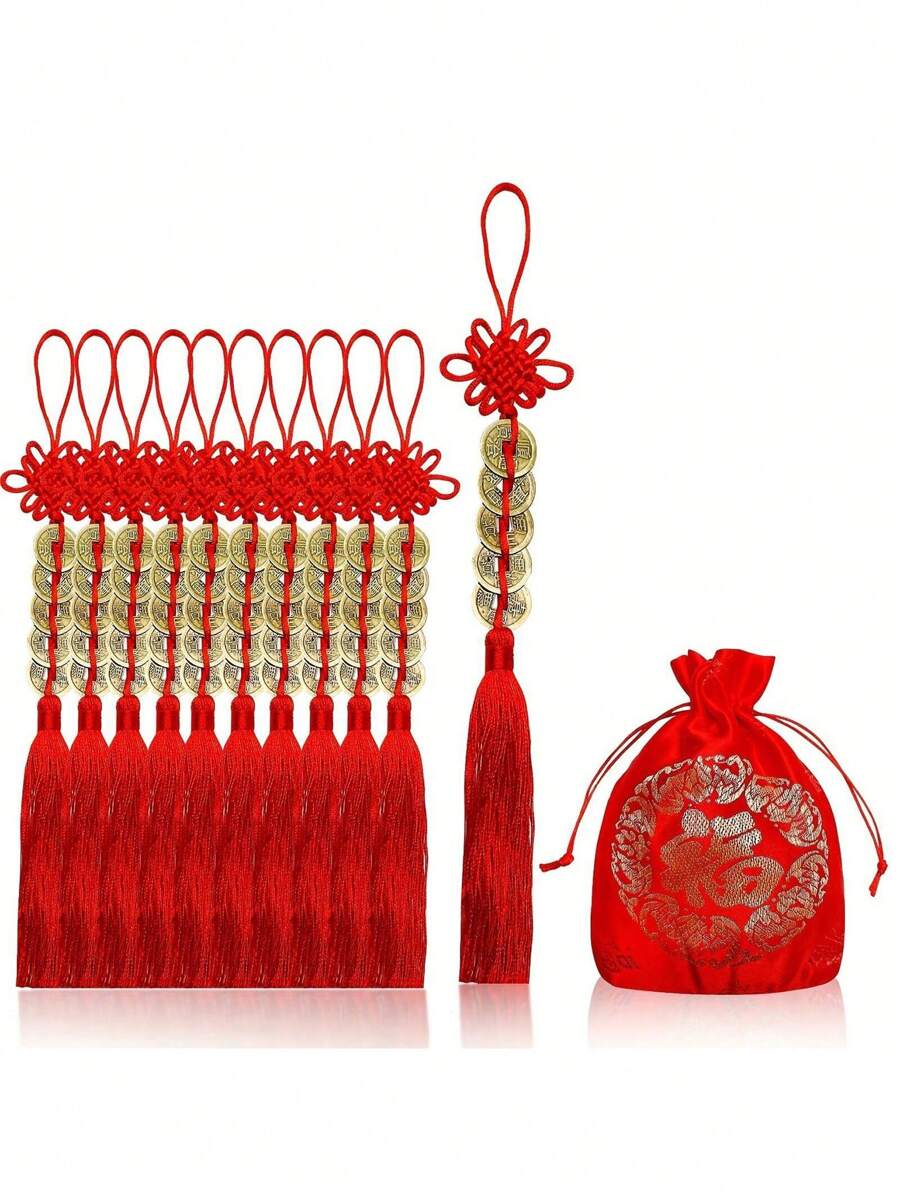 Porte-clé Feng Shui Avec 5 Pièces Chinoises - Porte-bonheur, Richesse - Neuf Sans Emballage