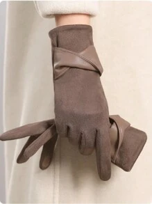 Luvas de inverno de lã quente em cor sólida casual, adequadas para andar a cavalo, dirigir, atividades ao ar livre, também ideais para noites de encontro, outono/inverno dia dos namorados