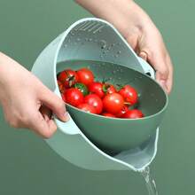 1pc Kitchen & Dining Dual Layer Rotating Fruit & Vegetable Strainer Basket, Multi-Purpose Convenient Produce Wash Basin, Pasta & Rice Colander - Multicolor - View 10