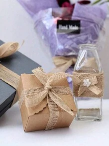 10m/Roll Natural Jute Fabric With Jute Ribbon, Yellow Jute Ribbon, Brown High-Quality Fabric Texture And Craftsmanship, Suitable For Gift Wrapping, Party Favors, Crafts, Christmas, Wedding Events, Home Decor Bows And More. - Khaki - View 4