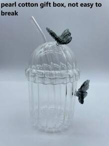 1/2 件，430ml/500ml，3D 可爱蝴蝶玻璃杯透明带盖和吸管（直径 8mm/0.31 英寸），极具吸引力的咖啡杯耐高温波波杯采用蝴蝶设计，适用于冰咖啡、果汁、茶和牛奶，是完美的生日、情人节和节日礼物，（粉色/黑色） - 多色 - 查看 13