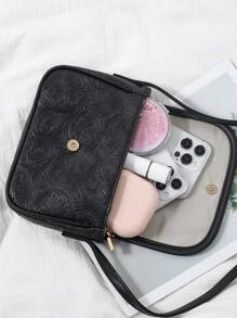 Torebka typu crossbody ze sztucznej skóry z wytłoczonym wzorem kwiatowym dla kobiet, modna, słodka torebka na telefon komórkowy, retro, swobodna torba na ramię