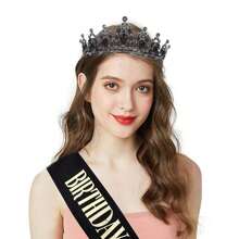 2件套生日女王腰带和水晶头饰，生日派对装饰，女士生日礼物，生日氛围布置，派对装饰 - 多色 - 查看 3