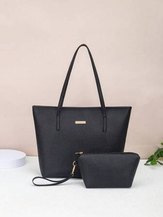 2 pièces Sac fourre-tout géométrique matelassé à motif de vagues rétro, sac de shopping à grand volume avec porte-monnaie pour femmes