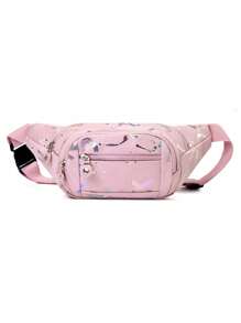 1pc Fashion Colorful Nylon Zipper Closure Casual Versatile Multi-Pocket Fanny Pack/Chest Bag/Shoulder Bag, Suitable For Daily Outing, Holiday, Travel, Random Print Design