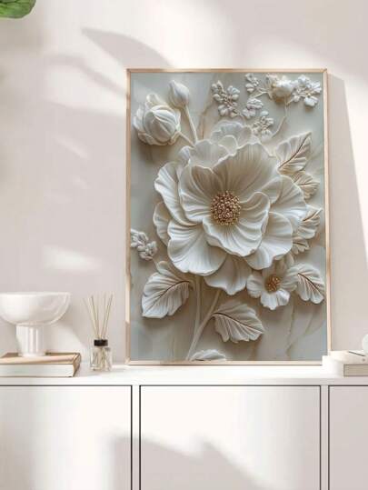 1 件优雅白玫瑰艺术 - 现代花卉墙壁装饰适用于客厅、卧室、办公室等 - 无框高清打印 - 圣诞节和新年的完美礼物