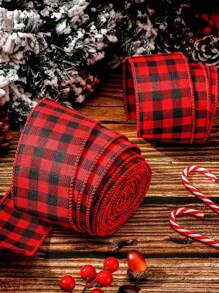 1/2/3 Roll Wired Edge Ribbons Buffalo Plaid Burlap Ribbon Farmhouse DIY Gift Wrapping Crafts For Christmas Bow Wreath Tree Decoration,Christmas - Christmas Ribbon - View 10