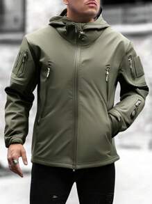 Chaqueta táctica con capucha para hombre, resistente al agua, repelente al viento, abrigo para otoño e invierno - Verde - Ver 2