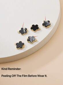 1pc Metal Clover Flower Bracelet & 1pc Necklace Set, Sweet And Lucky - Black - View 5