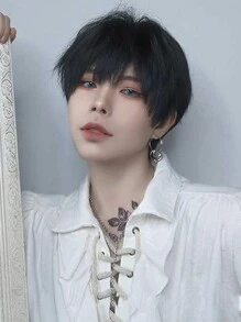 Krótki syntetyczny męski oddychający peruka chłopięcy krótki prosty cosplay męski impreza czarny żaroodporny syntetyczny peruka z włosów