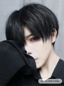 Krótki syntetyczny męski oddychający peruka chłopięcy krótki prosty cosplay męski impreza czarny żaroodporny syntetyczny peruka z włosów