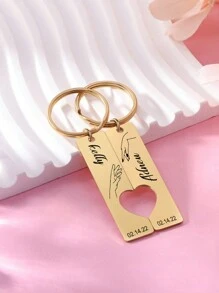 1 Set Custom Name Keychain For Women Men Stainless Steel Engraved Key Ring, Unique Nameplate Romantic Couple Keychain Jewelry, Valentine's Day Commemorative Confession Gift For Men And Women Engraved, Stainless Fashionable,Vintage,Contracted,Stylish