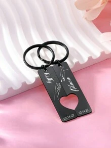 1 Set Custom Name Keychain For Women Men Stainless Steel Engraved Key Ring, Unique Nameplate Romantic Couple Keychain Jewelry, Valentine's Day Commemorative Confession Gift For Men And Women Engraved, Stainless Fashionable,Vintage,Contracted,Stylish