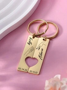 1 Set Custom Name Keychain For Women Men Stainless Steel Engraved Key Ring, Unique Nameplate Romantic Couple Keychain Jewelry, Valentine's Day Commemorative Confession Gift For Men And Women Engraved, Stainless Fashionable,Vintage,Contracted,Stylish