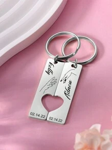 1 Set Custom Name Keychain For Women Men Stainless Steel Engraved Key Ring, Unique Nameplate Romantic Couple Keychain Jewelry, Valentine's Day Commemorative Confession Gift For Men And Women Engraved, Stainless Fashionable,Vintage,Contracted,Stylish