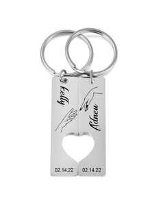1 Set Custom Name Keychain For Women Men Stainless Steel Engraved Key Ring, Unique Nameplate Romantic Couple Keychain Jewelry, Valentine's Day Commemorative Confession Gift For Men And Women Engraved, Stainless Fashionable,Vintage,Contracted,Stylish