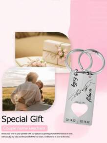 1 Set Custom Name Keychain For Women Men Stainless Steel Engraved Key Ring, Unique Nameplate Romantic Couple Keychain Jewelry, Valentine's Day Commemorative Confession Gift For Men And Women Engraved, Stainless Fashionable,Vintage,Contracted,Stylish