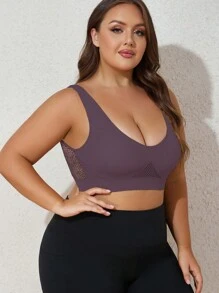 Plus Size Women Sports Bra With Shock Absorption, Breathable, Wide Strap, Removable Pads, U-Back, Yoga Running Activewear Bra