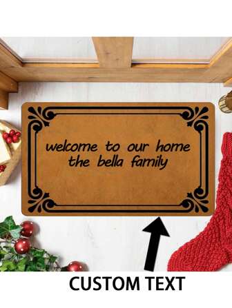 1pc Customized Doormat Carpet, Woodgrain Texture Customized Carpet, "Happy Family" Customized Carpet, Gift For Family, Text Customized Doormat Carpet, Text Customized Personal Carpet, DIY Customized Carpet, Thick Carpet, Anti-Slip Bottom, Personalized Customized Carpet, Living Room Carpet, Bedroom Carpet, Entryway Carpet, Kitchen Carpet, Bathroom Carpet, Gaming Room Carpet, Study Carpet