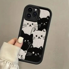 1 件黑白猫油画图案柔软硅胶保护手机壳适用于 15、 16 Pro Max、 13/12/11 系列、手机系列防水防震防摔防刮 - 彩色 - 查看 1