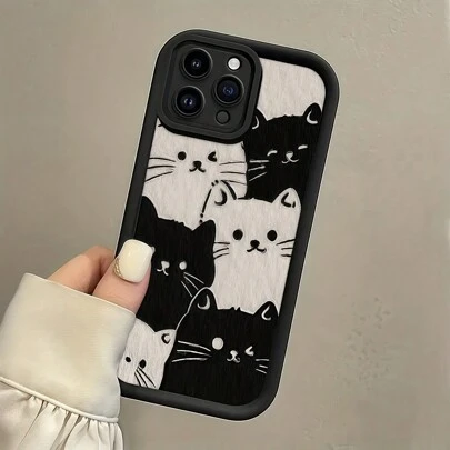 1 件黑白猫油画图案柔软硅胶保护手机壳适用于 15、 16 Pro Max、 13/12/11 系列、手机系列防水防震防摔防刮