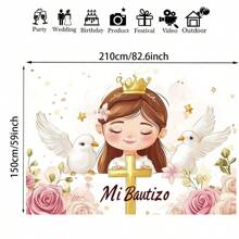 1 pieza Telón de fondo de poliéster para , con cruz y tema, sin electricidad, para celebraciones, bodas, cumpleaños, aniversarios