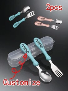 Personalized 304 Stainless Steel Children's Flatware Set, Customizable Flatware Set, Customizable Children's Name Spoon, Fork, Knife, Tea Spoon, Soup Spoon, Child Tableware, Customizable Cute Bear Flatware Set, Customizable Training Spoon, Creative Flatware Set, Birthday Commemorative Gift, Children's Gift, Christmas Gift, Halloween Gift, Valentine's Day Gift, Party Gift, Wedding, Birthday, Party, Customized Name Spoon, Fork, Knife, Home Decor Gift