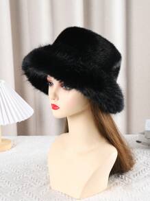 Women's Faux Fur Hat For Winter With Stretch Cossack Russian Style White Warm Cap - Black - View 12