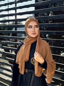 1 bucată batică moale din șifon simplu pentru femei, eșarfă lungă ocazională de culoare solidă conservatoare, potrivită pentru uz zilnic, haine cu voal, accesorii abayas hijab moale