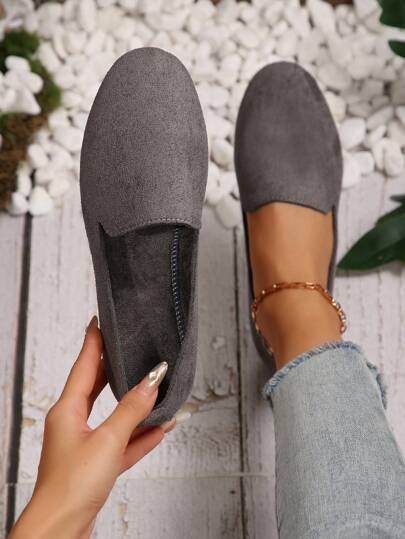 Women's Flat Slip-On Shoes, Fashionable Suede Material Women's Flats, Comfortable Slip-On Casual Women's Shoes, Retro Style Classic Loafers
