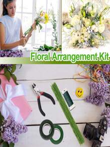 Kit de arranjo floral de 1 peça/6 peças, incluindo fita e arame para flores, cortador de fio para haste, fita para corpete e 100 fios para haste para embrulhar buquês e suprimentos para fazer guirlandas na floricultura