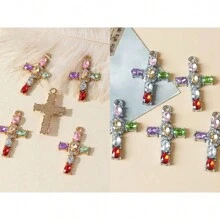 5 件水钻十字形多色宝石 DIY 珠宝吊坠 - 彩色 - 查看 7