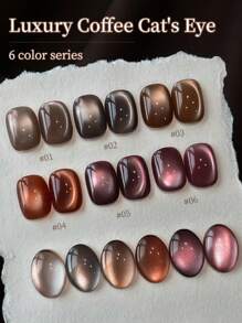 15ml Luxury Coffee Cat's Eye Nail Gel Polish Set With Soak Off UV LED Cat Eye Gel Polish Manicure Nail Art Gift Kit For Christmas-No Magnetic Stick Included
