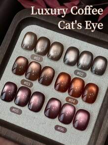 15ml Luxury Coffee Cat's Eye Nail Gel Polish Set With Soak Off UV LED Cat Eye Gel Polish Manicure Nail Art Gift Kit For Christmas-No Magnetic Stick Included