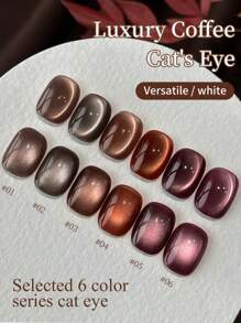 15ml Luxury Coffee Cat's Eye Nail Gel Polish Set With Soak Off UV LED Cat Eye Gel Polish Manicure Nail Art Gift Kit For Christmas-No Magnetic Stick Included