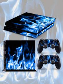 3pcs/Set Ice Blue, Red & Gold Marble Sci-Fi Neon Light Pattern Skin Stickers, Compatible With PS4 Game Console, Scratch-Resistant, Durable, Bubble-Free, Easy To Apply, Waterproof & Scratch-Proof PVC Material