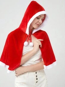 1pc Christmas Christmas Red Hooded Canary Cape,Christmas Outfit Women,Red Dress