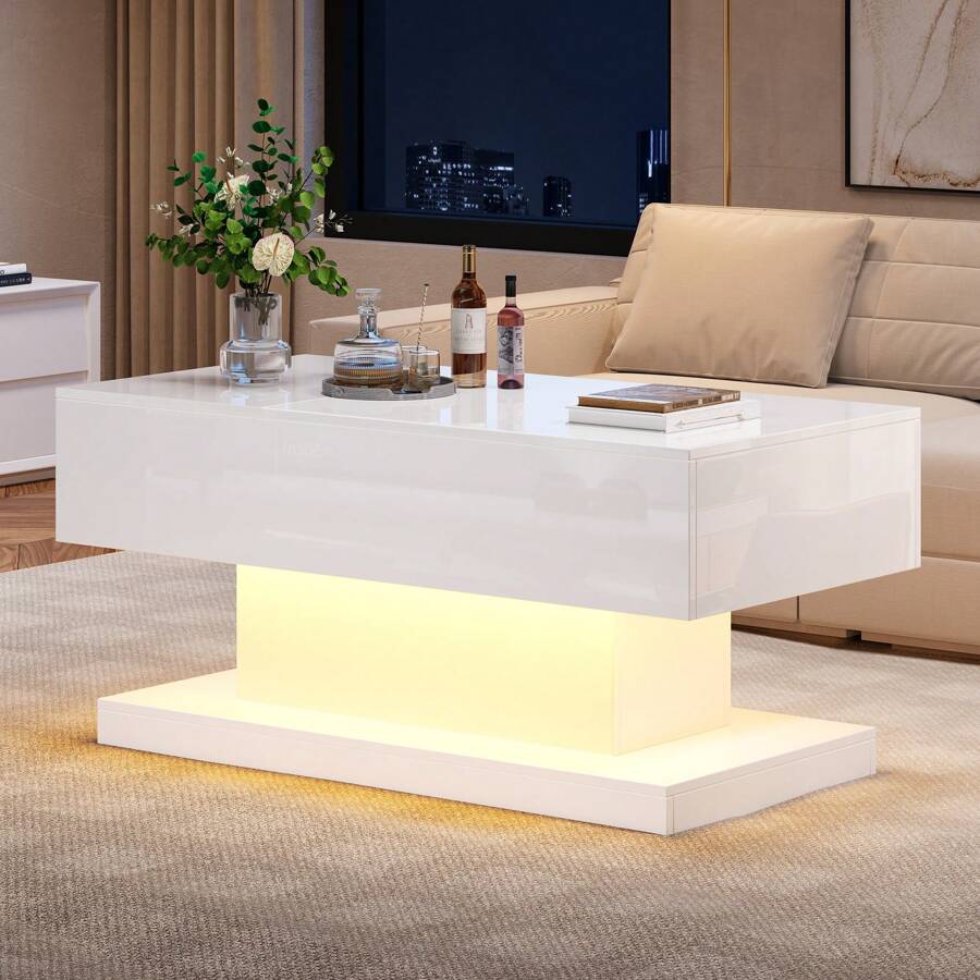 Premium LED Couchtisch mit Multifunktions-Speichersystem | Moderner Beistelltisch mit Intelligenter Beleuchtung für Wohnzimmer & Homeoffice